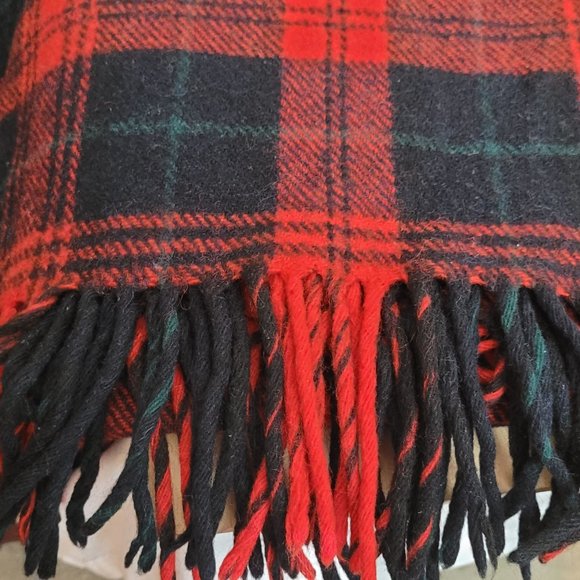 1950s Pendleton Robe In A Bag Designer Throw Blanket Red Black Wool Plaid Fringe - Picture 6 of 16